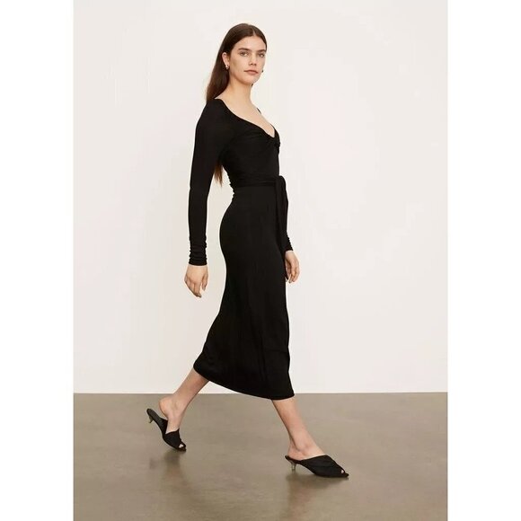 Vince Long Sleeve Wrap Midi Dress Black Womens Size Medium - Picture 3 of 13